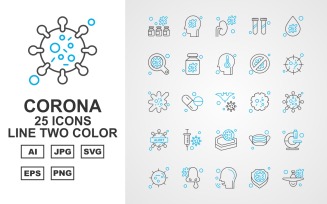 25 Premium Corona Virus Line Two Color Icon Set