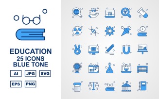 25 Premium Education Blue Tone Icon Set