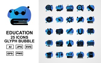 25 Premium Education Glyph Bubble Icon Set
