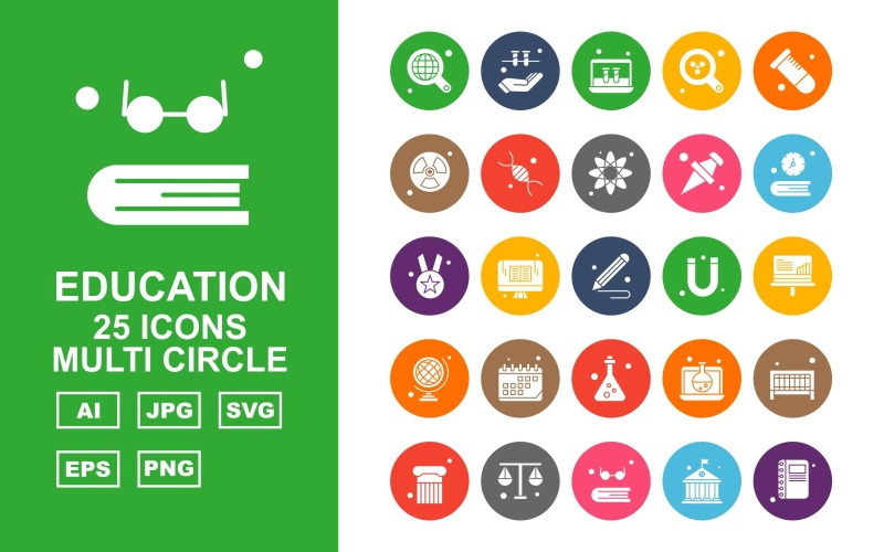 25 Premium Education Multi Circle Icon Set