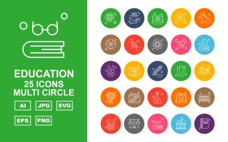 25 Premium Education Multi Circle Icon Set