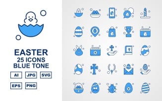 25 Premium Easter Blue Tone Icon Set
