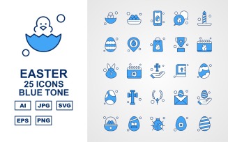 25 Premium Easter Blue Tone Icon Set