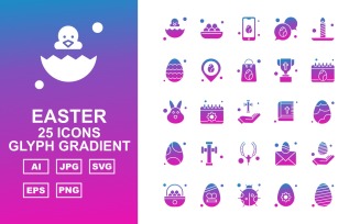25 Premium Easter Glyph Gradient Icon Set