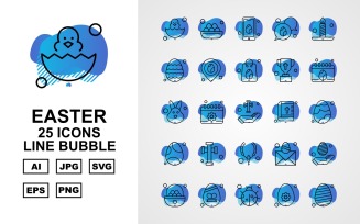 25 Premium Easter Line Bubble Icon Set