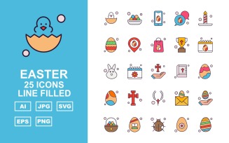 25 Premium Easter Line Filled Icon Set