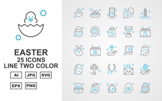 25 Premium Easter Line Two Color Icon Set