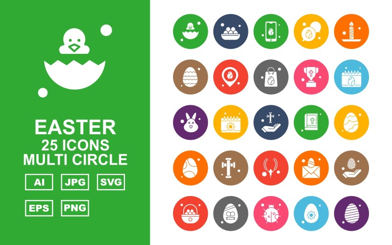 25 Premium Easter Multi Circle Icon Set