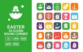 25 Premium Easter Round Corner Icon Set