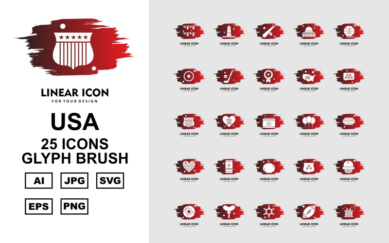 25 Premium USA Glyph Brush Icon Set
