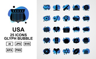 25 Premium USA Glyph Bubble Icon Set