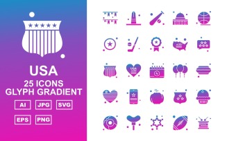 25 Premium USA Glyph Gradient Icon Set
