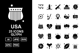 25 Premium USA Glyph Icon Set