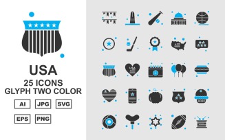 25 Premium USA Glyph Two Color Icon Set