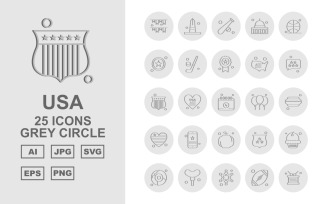 25 Premium USA Grey Circle Icon Set