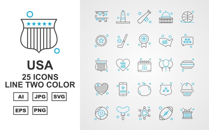 25 Premium USA Line Two Color Icon Set