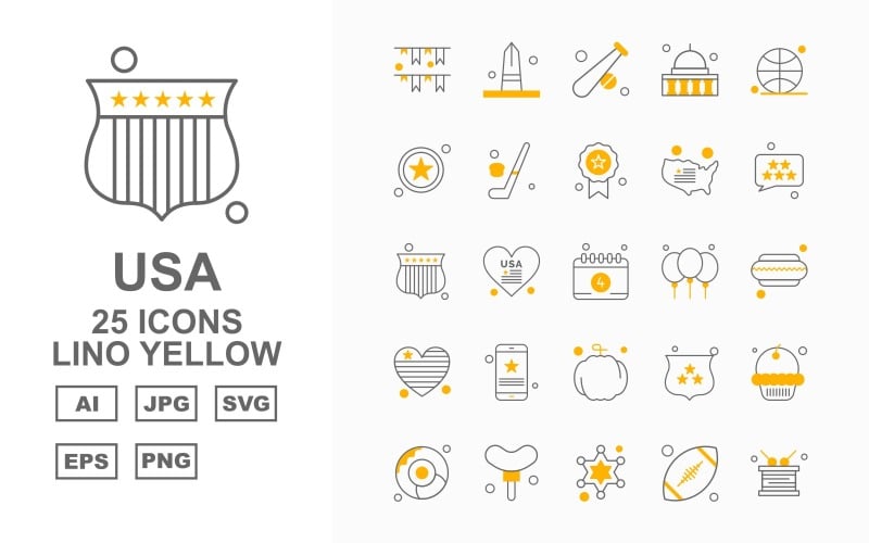 25 Premium USA Lino Yellow Icon Set