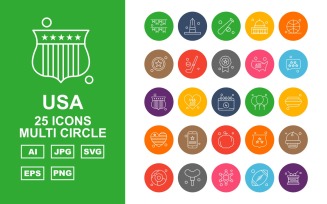 25 Premium USA Multi Circle Icon Set
