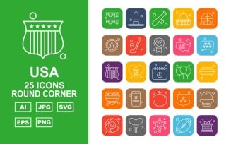 25 Premium USA Round Corner Icon Set