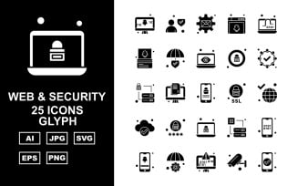 25 Premium Web And Security Glyph Icon Set