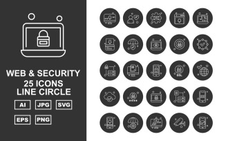 25 Premium Web And Security Line Circle Icon Set