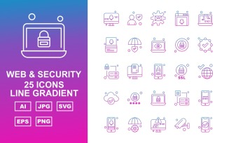 25 Premium Web And Security Line Gradient Icon Set