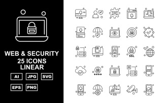 25 Premium Web And Security Linear Icon Set