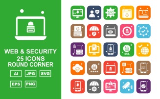 25 Premium Web And Security Round Corner Icon Set