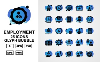 25 Premium Employment Glyph Bubble Icon Set