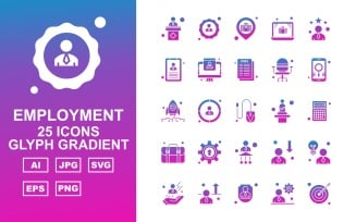 25 Premium Employment Glyph Gradient Icon Set