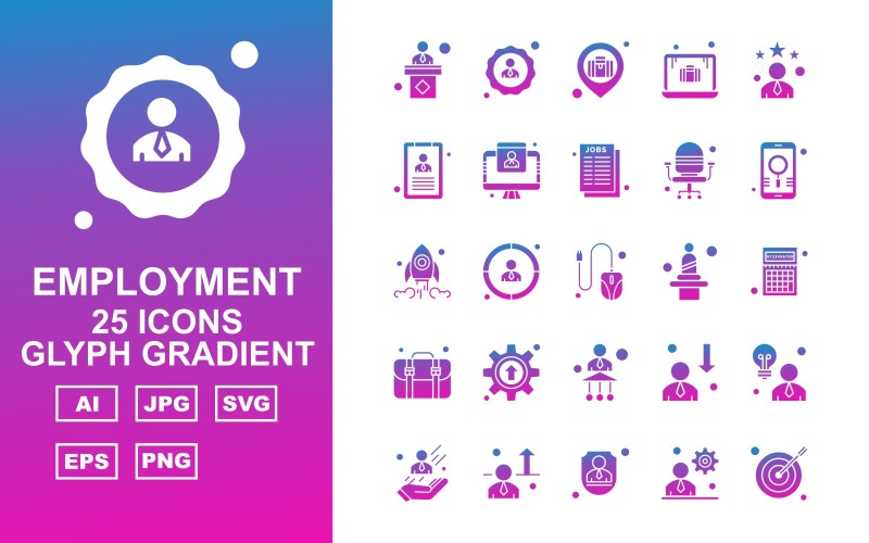 25 Premium Employment Glyph Gradient Icon Set