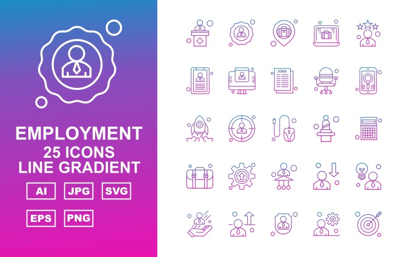 25 Premium Employment Line Gradient Icon Set
