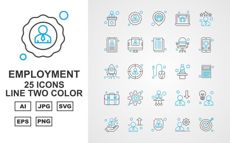 25 Premium Employment Line Two Color Icon Set
