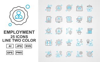 25 Premium Employment Line Two Color Icon Set