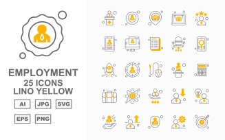 25 Premium Employment Lino Yellow Icon Set