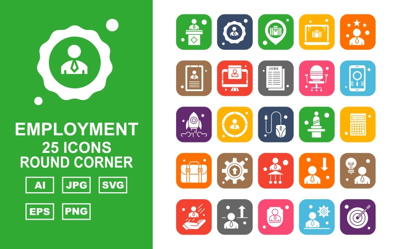 25 Premium Employment Round Corner Icon Set