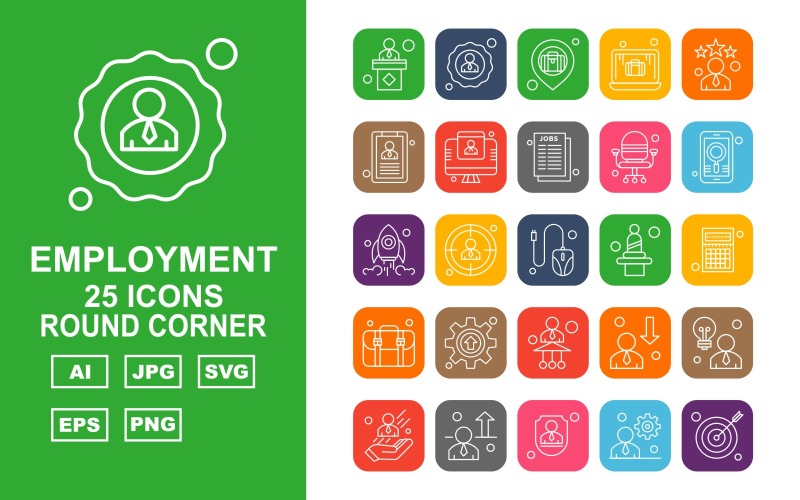 25 Premium Employment Round Corner Icon Set
