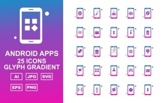 25 Premium Android Apps Glyph Gradient Icon Set