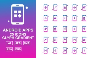 25 Premium Android Apps Glyph Gradient Icon Set