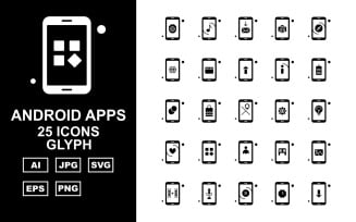 25 Premium Android Apps Glyph Icon Set