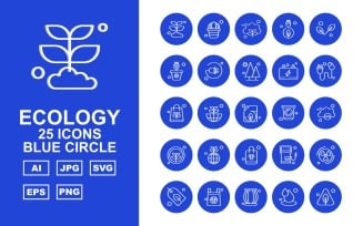 25 Premium Ecology Blue Circle Icon Set