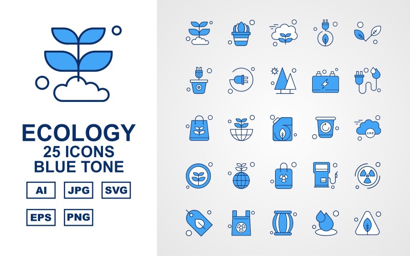 25 Premium Ecology Blue Tone Icon Set