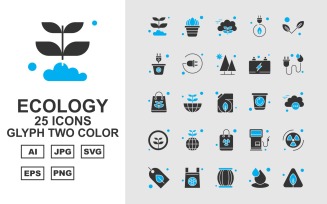 25 Premium Ecology Glyph Two Color Icon Set
