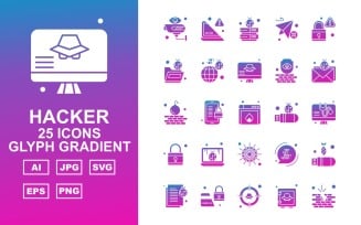 25 Premium Hacker Glyph Gradient Icon Set