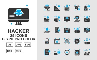 25 Premium Hacker Glyph Two Color Icon Set