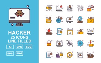 25 Premium Hacker Line Filled Icon Set