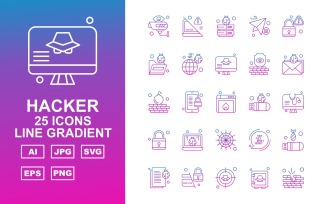 25 Premium Hacker Line Gradient Icon Set