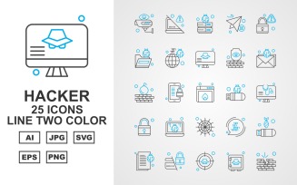 25 Premium Hacker Line Two Color Icon Set