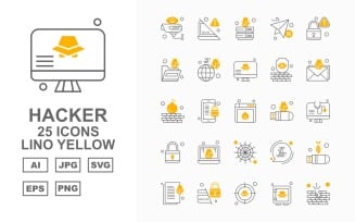 25 Premium Hacker Lino Yellow Icon Set