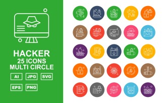 25 Premium Hacker Multi Circle Icon Set